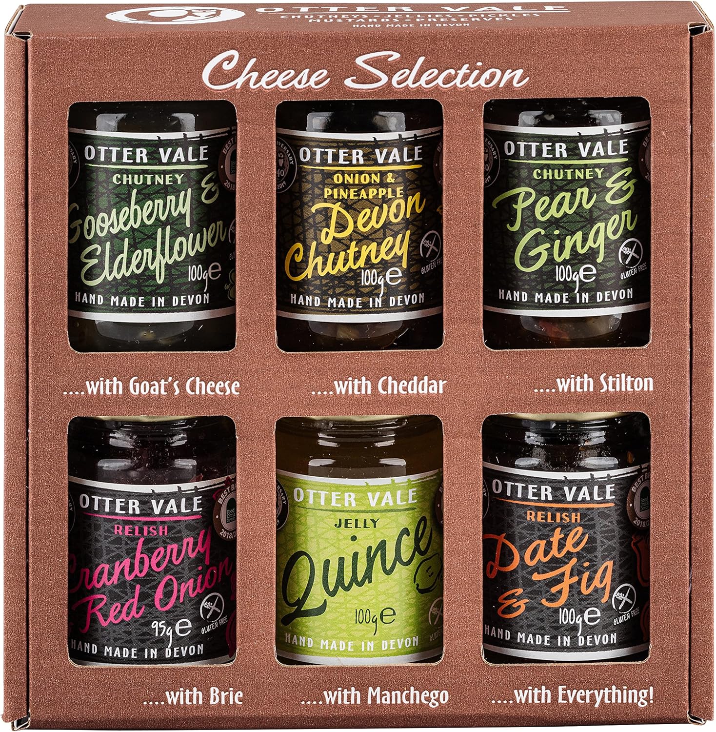 Otter Vale - Cheese Selection, Six Companions for Your Cheese, Hand-Made in Devon, Gluten-Free, 6 x Glass Jars, Total 595g