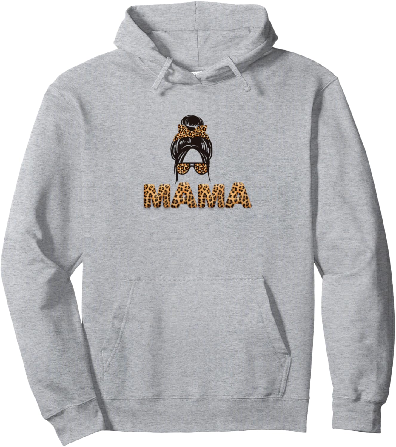 Leopard Glam MAMA - Bold Silhouette Messy Bun Series Pullover Hoodie
