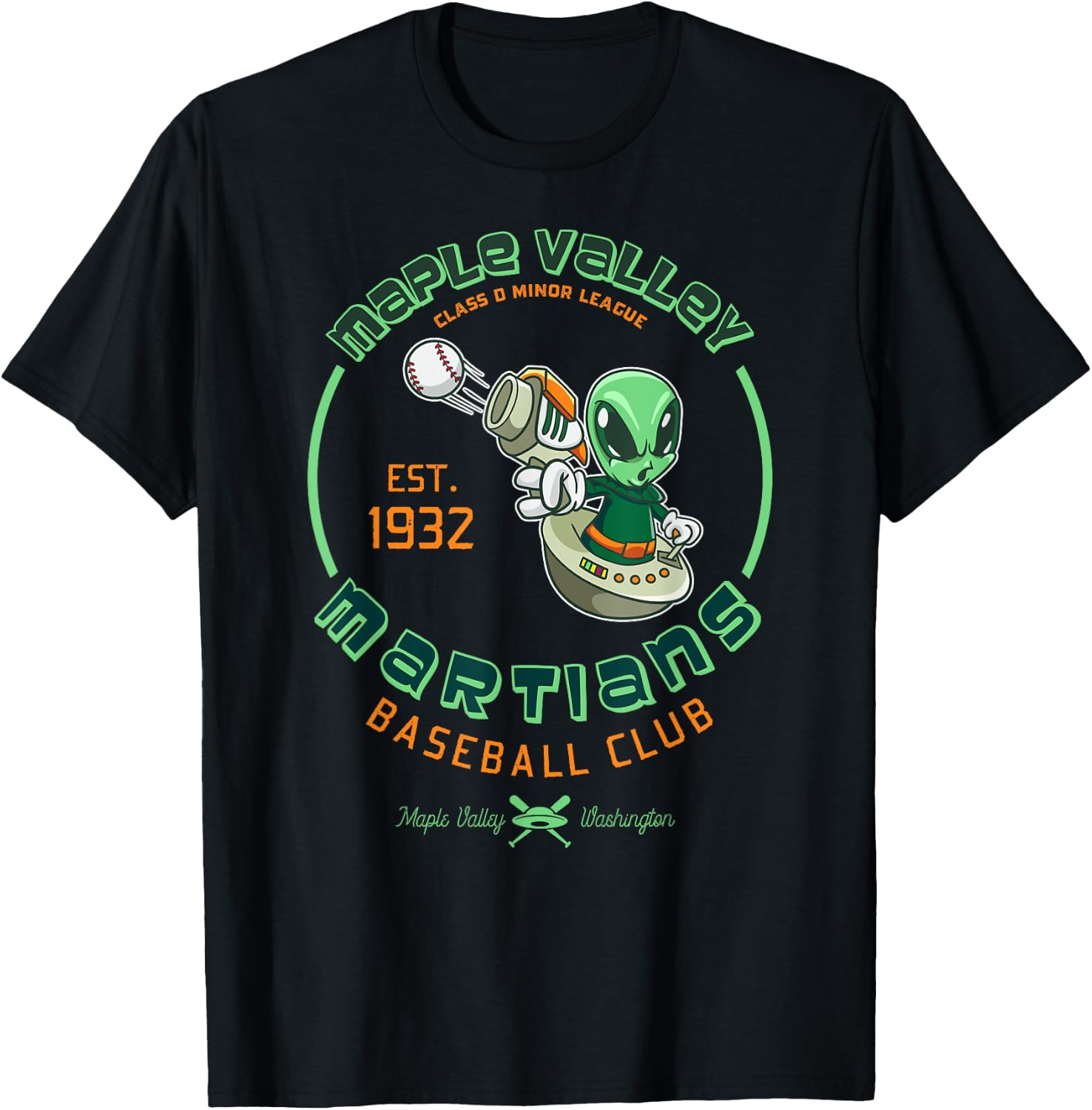 Maple Valley Martians Retro Minor League Baseball Team T-Shirt